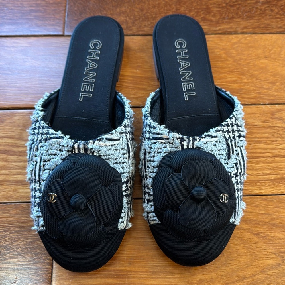 Chanel Tweed Mules with box
